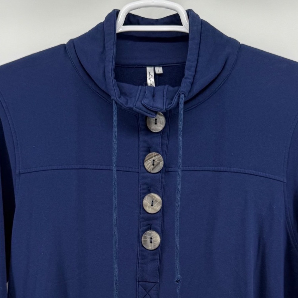 Lulu-B Navy Blue Funnel Neck Button Pullover Top French Terry Large 7349